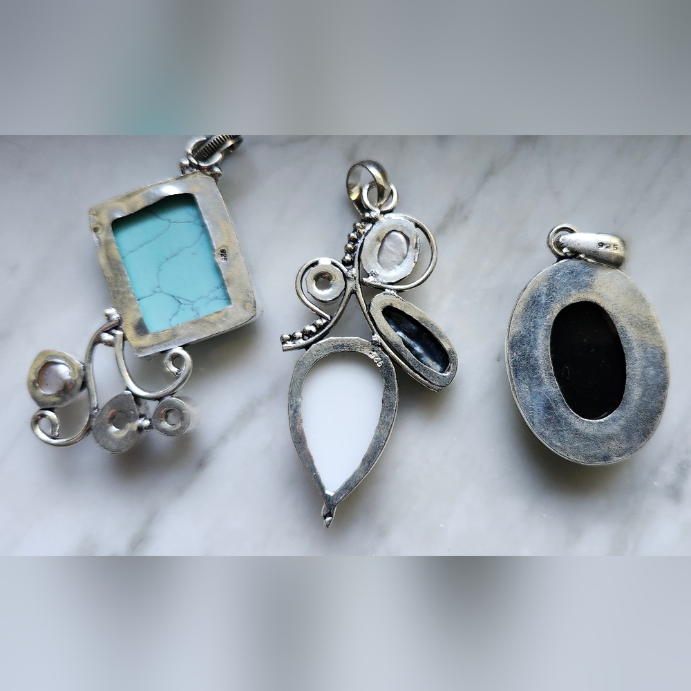 Large Pendant Bundle Sterling Plated Stamped - Picture 6 of 6